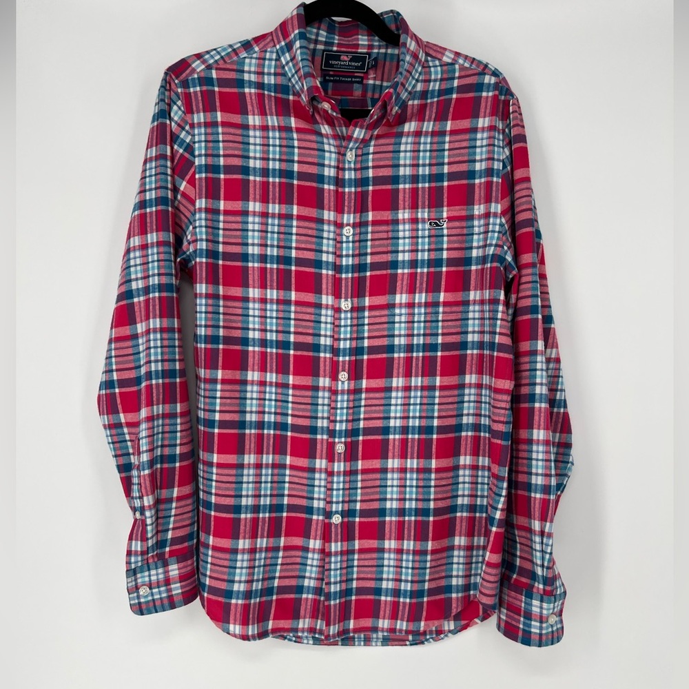 Vineyard Vines Performance Red & Blue Plaid Slim Fit Tucker Button Down Shirt